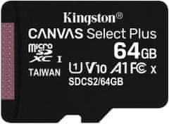 Kingston Micro SDXC Canvas Select Plus 100R 64GB 100MB/s UHS-I + adaptér (SDCS2/64GB)