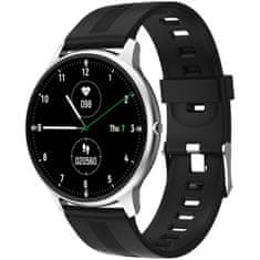 Printwell Chytré hodinky v češtině, PW-103, Bluetooth 5.0, elegantní smart watch s krokoměrem, oxymetrem, měřením tepu, tlaku, stříbrné s černým páskem
