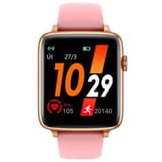 Printwell Chytré hodinky v češtině PW-101, Bluetooth 5.0, smart watch s velkým display, krokoměrem, oxymetrem, měřením tepu, tlaku, zlaté s růžovým páskem