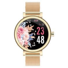 Printwell Chytré hodinky v češtině, PW-105, Bluetooth 5.0, elegantní dámské smart watch s krokoměrem, oxymetrem, měřením tepu, tlaku, zlaté
