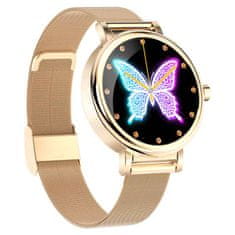 Printwell Chytré hodinky v češtině, PW-105, Bluetooth 5.0, elegantní dámské smart watch s krokoměrem, oxymetrem, měřením tepu, tlaku, zlaté