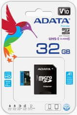 Adata Micro SDHC Premier 32GB 85MB/s UHS-I A1 + SD adaptér (AUSDH32GUICL10A1-RA1)