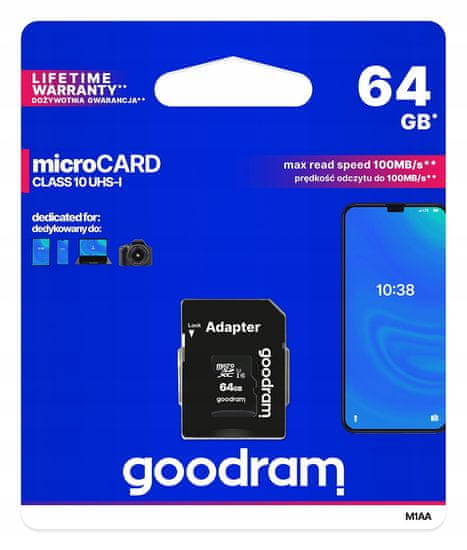 GoodRam Paměťová karta M1AA microSDXC 64GB + adaptér